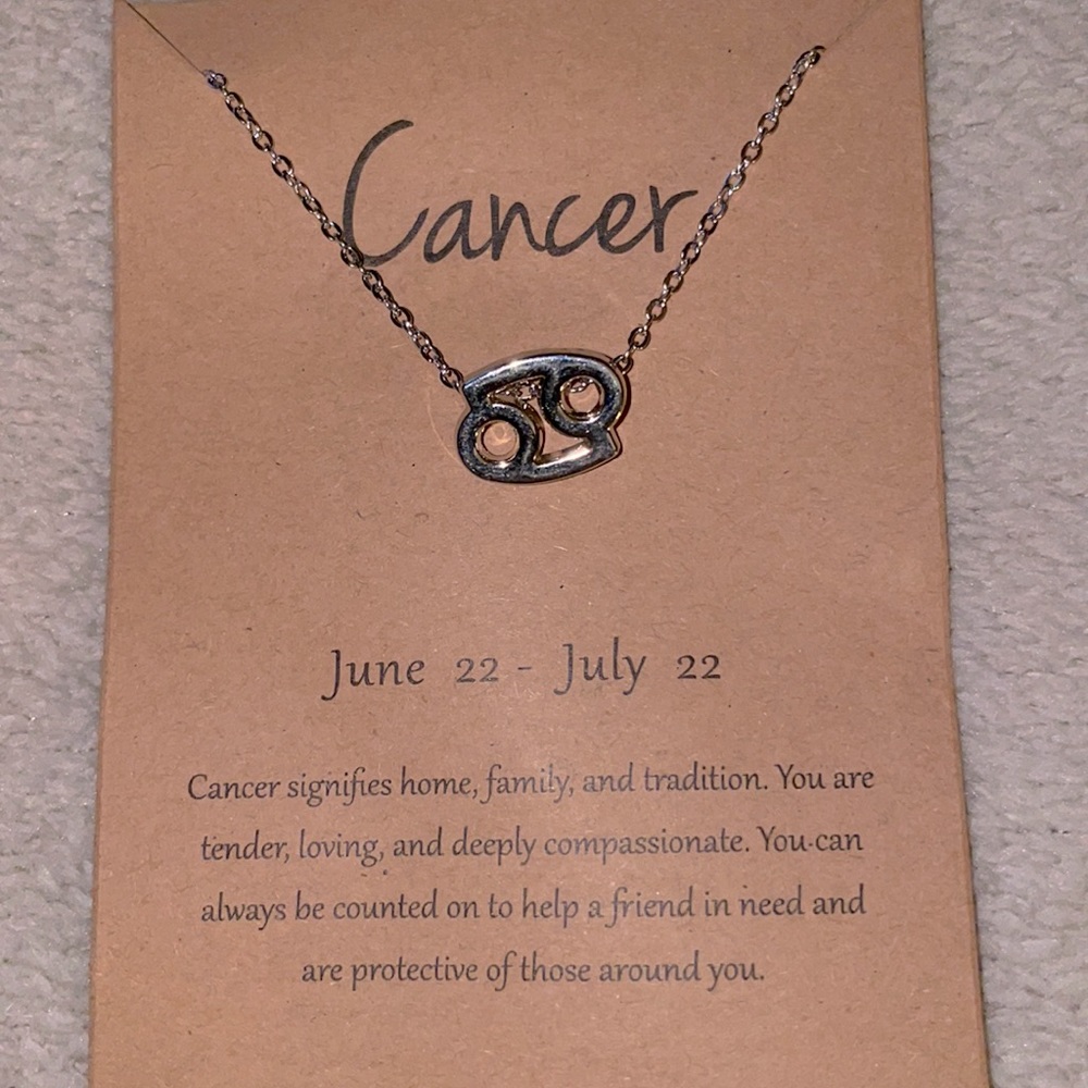 Cancer Zodiac Sign Necklace. Silver, 16” chain